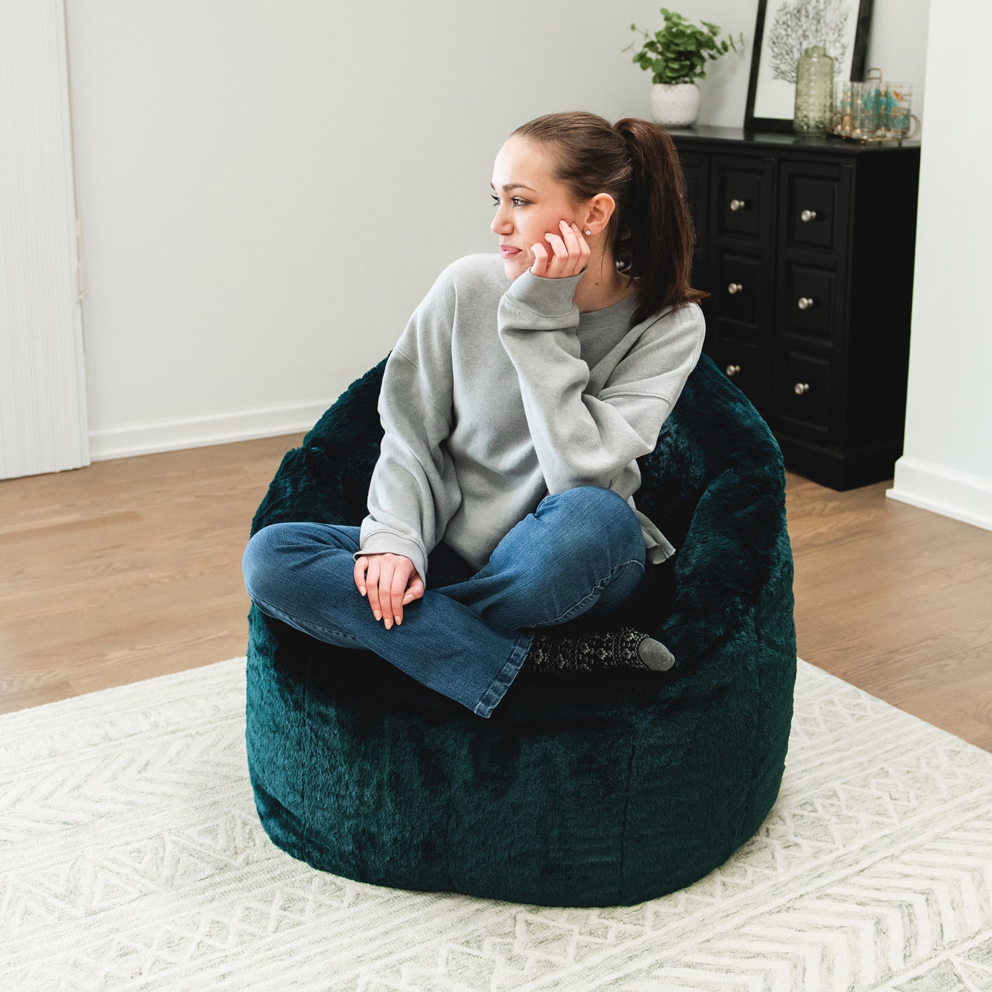 Big Joe Milano Bean Bag Chair for Kids, Teens, Adults, Ultra-Soft Emerald Plushie Polyester Blend, Lightweight Seat for Reading Nook and Gaming, 2.5 foot Refillable