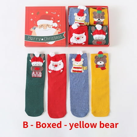 

Lawor Socks For Men&Women Women S Christmas 4-Pair With Gift Box Christmas Cartoon Cute Socks Gift Box Mid Tube Socks Yellow Free