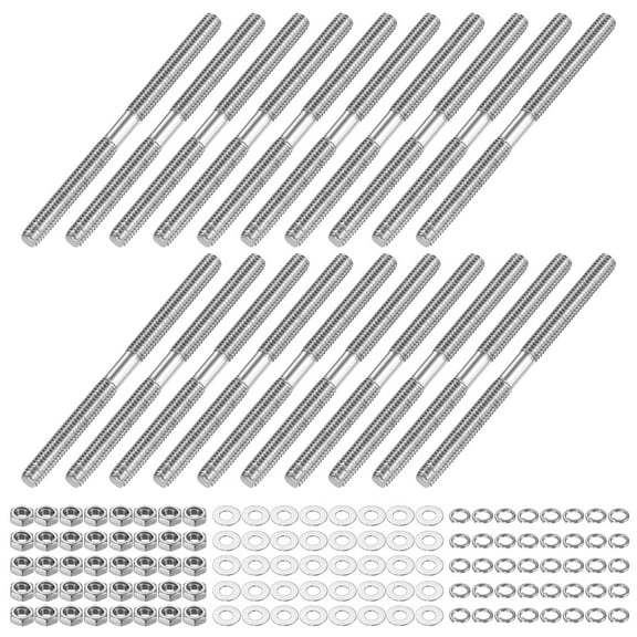 Uxcell 20-Set Double End Threaded Stud Screw Bolt, M3x40mm Stainless Steel Push Rod Dual End Thread with Lock and Flat Washer