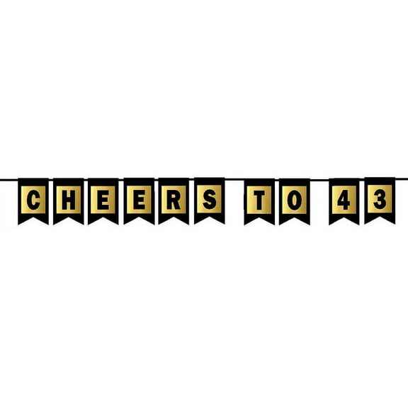 Cheers 43rd Brithday Anniversary Black & Mettalic Gold Handing Party Wall Decoration Bunting Banner