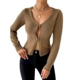 thumbnail image 2 of Womenacute;s Solid Color Cropped Cardigan Long Sleeve V Neck Solid Color Hook and Eye Knit Sweater Tops, 2 of 10