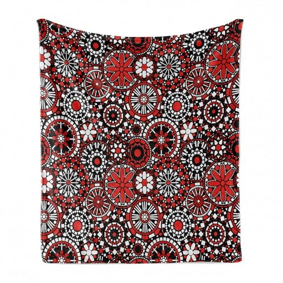 Mandala Soft Flannel Fleece Throw Blanket, Geometric Shapes Forming Flower Mosaic Style Design Illustration, Cozy Plush for Indoor and Outdoor Use, 50" x 60", Orange White Black, by Ambesonne