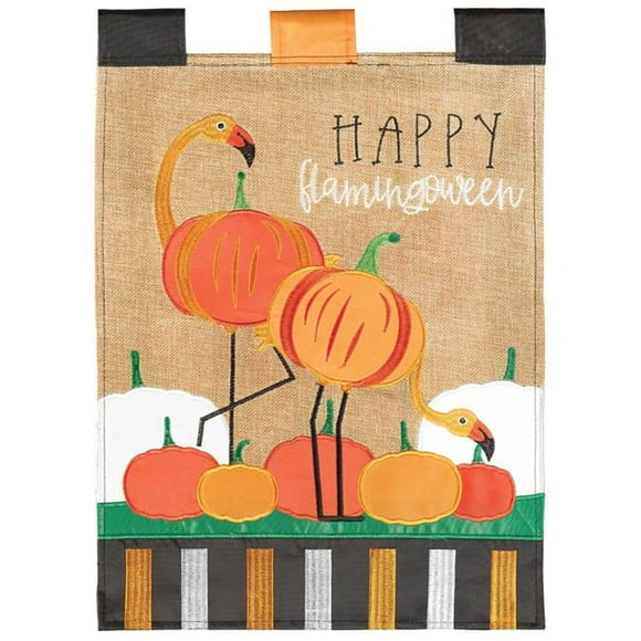 Magnolia Gardens M011706 13 x 18 in. Happy Flamingoween Burlap Garden Flag