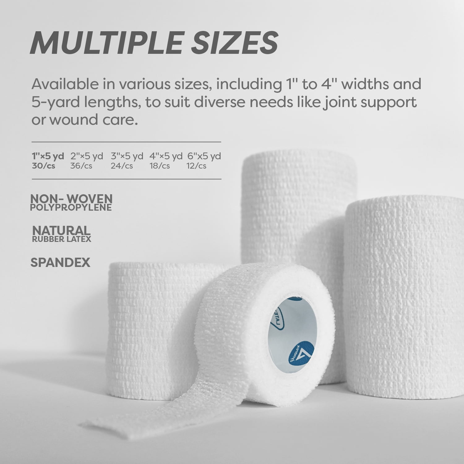 Dynarex Sensi-Wrap Self-Adhesive Bandages, 30-Pack, 1" x 5 yards, White, Latex, Colored Elastic Cohesive Athletic Tape, Tattoo Grip & Vet Wrap