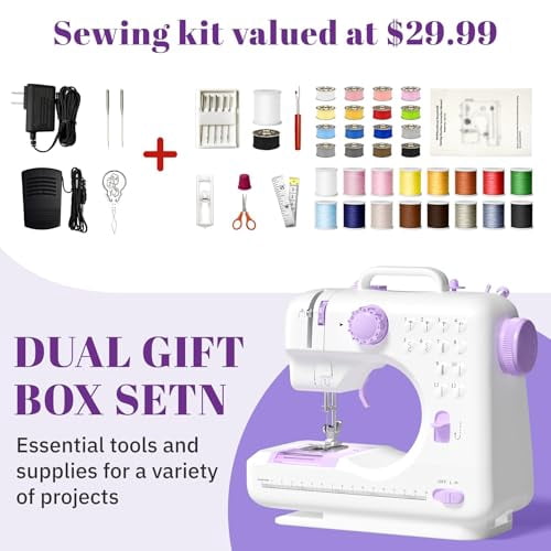 Beginner Sewing Machine,12 Built-in Stitches with Foot Pedal,2-Speed Control,Portable Mini Sewing Machine for Home Travel Use & Sewing Enthusiasts (purple)