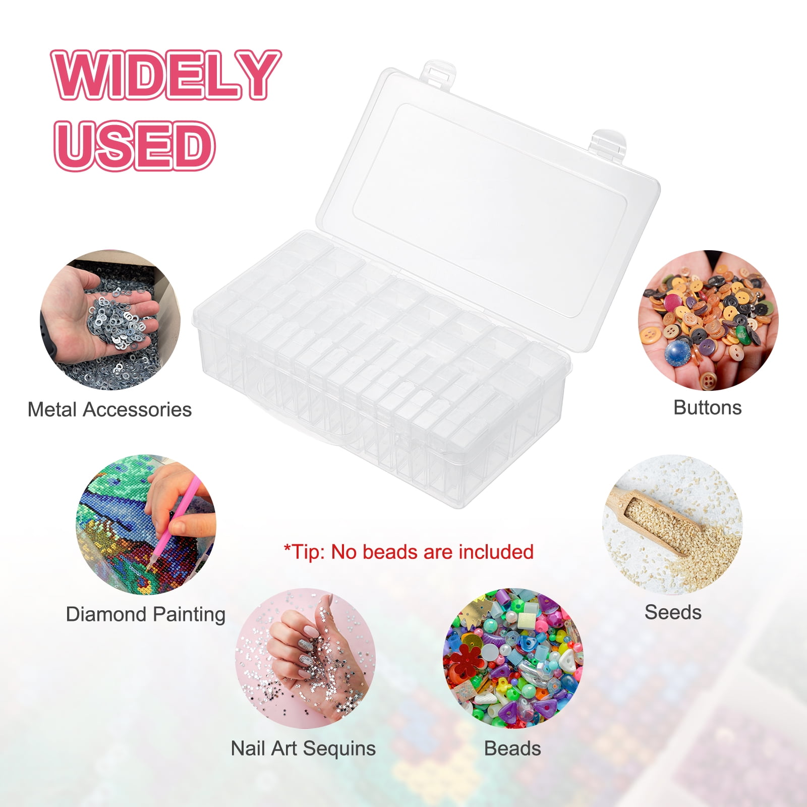 Uxcell 48 Slots Diamond Art Storage Containers, Clear Plastic Diamond Art Painting Beads Organizer Case Accessories with Labels for Jewelry Nail Crafts Rhinestones, 8.8x4.8x2.2inch