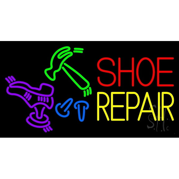 Shoe Repair Cobbler LED Neon Sign 20 x 37 - inches, Black Square Cut Acrylic Backing, with Dimmer - Bright and Premium built indoor LED Neon Sign for store interior Décor, Storefront.