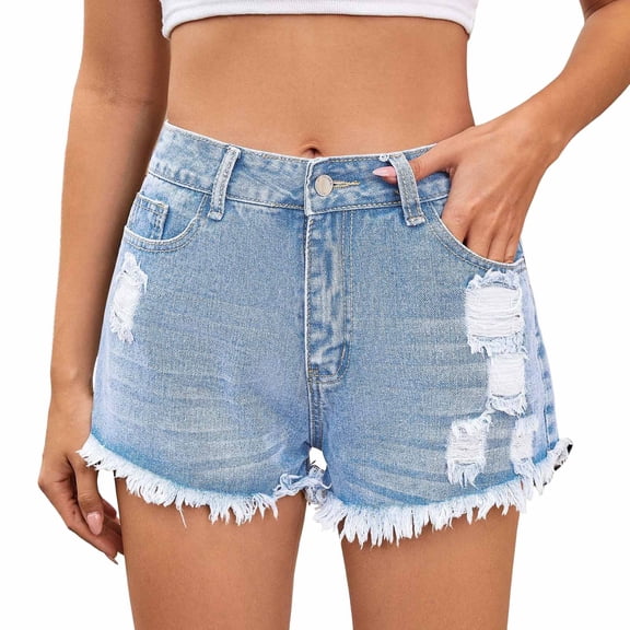 Afdoent Jean Shorts Womens Denim Shorts Summer High Rise Ripped Stretchy Jean Shorts Women's Distressed Hem Casual Fashion Vacation Clothes