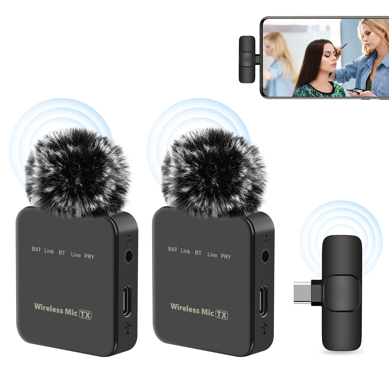 Wireless Microphone System Microphone 2.4G Wireless Microphone Kit Low Latency Wireless Pickup Lavalier Microphone for Vlog Video Live Streaming Interviews