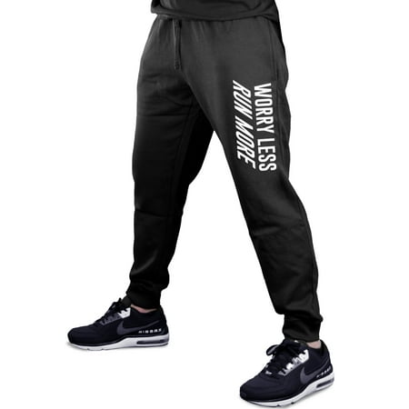 Men's Worry Less Run More V448 Black Fleece Gym Jogger Sweatpants Small Black