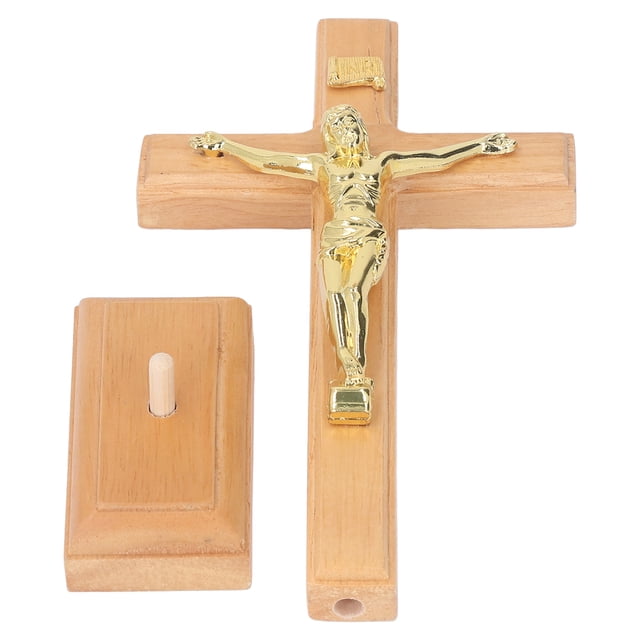 Wood Crucifix Cross, Exquisite Details Crucifix Table Cross Light Brown Hand Crafted For Table