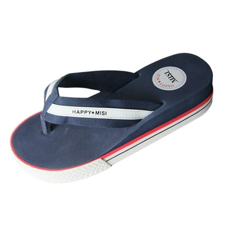 

Benefischl Flip Flops Summer Shoes Woman Platform Sandals Wedge Ladies High Heel Shoes Beach Sandals size 6 Dark blue