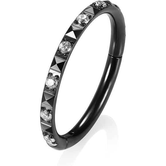 18G 16G 316L Surgical Steel Hinged Nose Rings Hoop Seamless Piercing Rings for Nose Conch Septum Cartilage Helix Tragus Rook Daith Lobe Piercing Jewelry Style2:Black,Clear CZ+Pyramid 16G-6mm