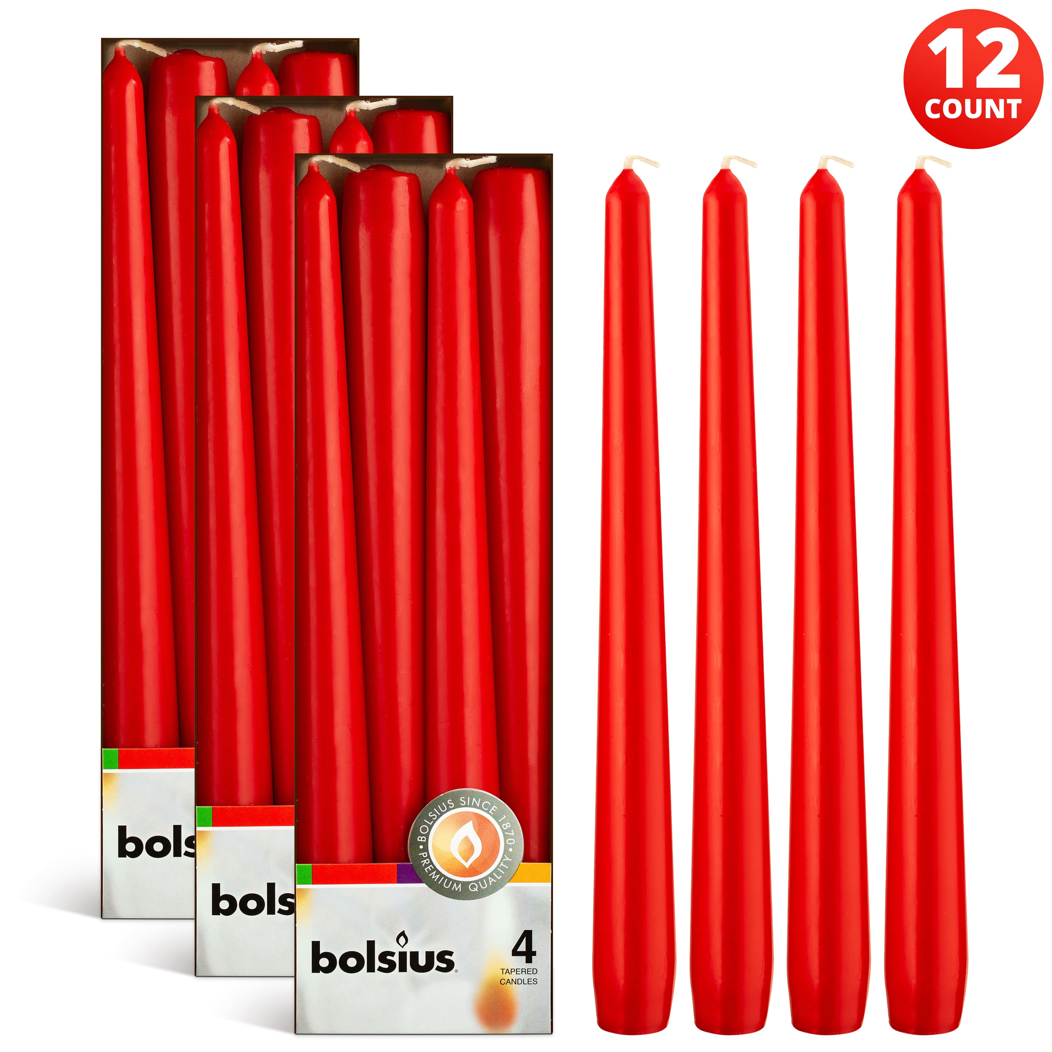 BOLSIUS 12 Red Taper Candles 10 Inch Unscented, Dripless Dinner