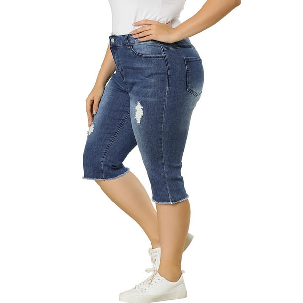 Agnes Orinda Junior's Plus Size Jeans Ripped Slash Pocket Raw Denim - Walmart.com