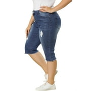 MODA NOVA Junior's Plus Size Capri Jeans Ripped Slash Pocket Raw Hem Denim Jean 4X Blue
