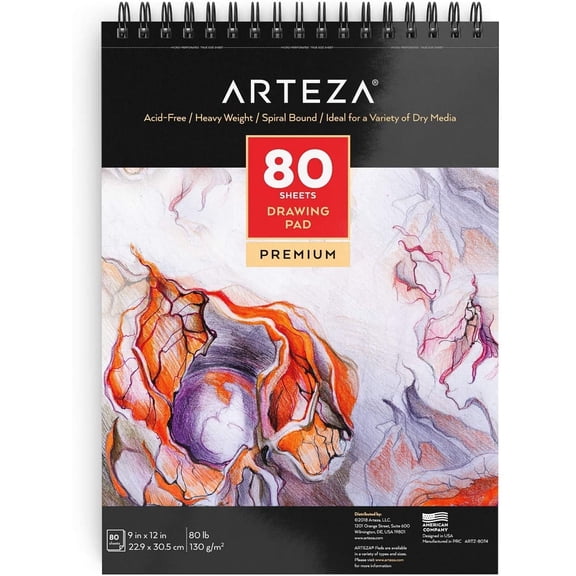 Arteza 80 Sheet Paper Pad for Drawing or Sketching, 9" x 12"