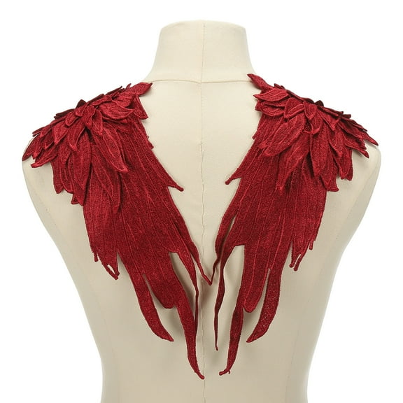 1 Pair Angel Wing Applique, Lace Sew on Patch for DIY Craft Decoration for Sewing Accessories DIY Craft, Burgundy