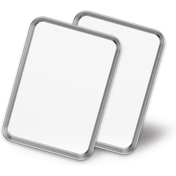 Baking Sheet Set of 2, Stainless Steel 2-Piece Cookie Sheet, Toaster Oven Baking Pan Set, Rectangle Size 9 x 7 x 1 inch, Healthy & Non Toxic, Mirror Finish & Rust Free, Dishwasher Safe