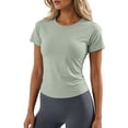 thumbnail image 3 of Yuanlong Womens T-Shirts Short Sleeve Yoga Top Crew Neck Back Crisscross Mesh Breathable Athletic Workout Stylish Casual Tee Top, 3 of 7