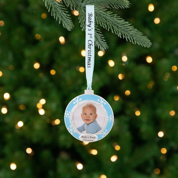Northlight Baby's First Christmas Photo Ornament with European Crystals - 3" - Blue and Silver
