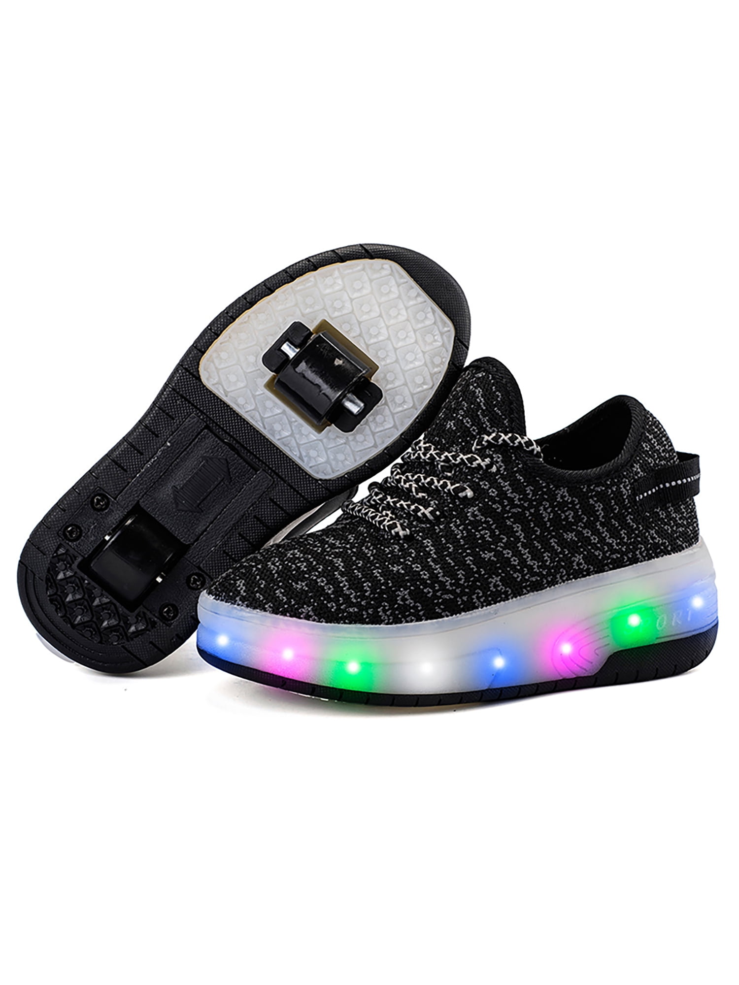 Kids Girls Trainers Flashing LED Luminous Lights USB Xmas Gift Lace Up White New