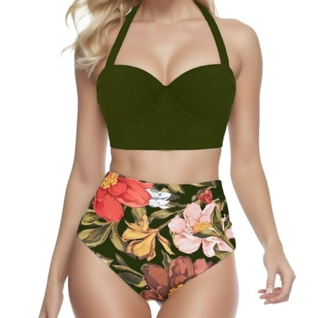 Tops+Shorts Two Print Swimwear Swim Sports Bra for Swimming Piece Floral Waist Crop Ladies Swim Wear Women High Swimwears Tankinis Sunflower Swimsuits for Juniors Set