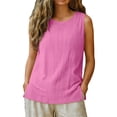 thumbnail image 5 of XPMWRP Women's Sleeveless Crew Neck Linen Tank Tops Side Split Casual Loose Fit Flowy Blouse for Summer Daily Wear Vacation Hot Pink XXXL, 5 of 5