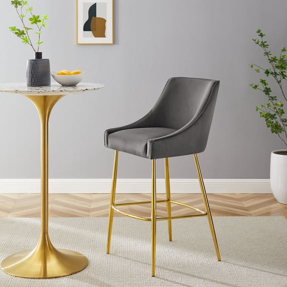 Modway Discern Performance Velvet Bar Stool in Gray