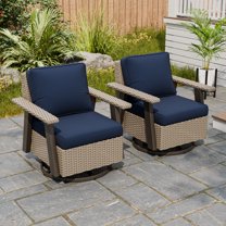 EAGLE PEAK Classic 2-Piece Patio Chair Set, 360° Swivel Rocking Chairs with Thick Cushions, All-Weather Wicker Outdoor Lounge Gliders, Beige/Dark Blue