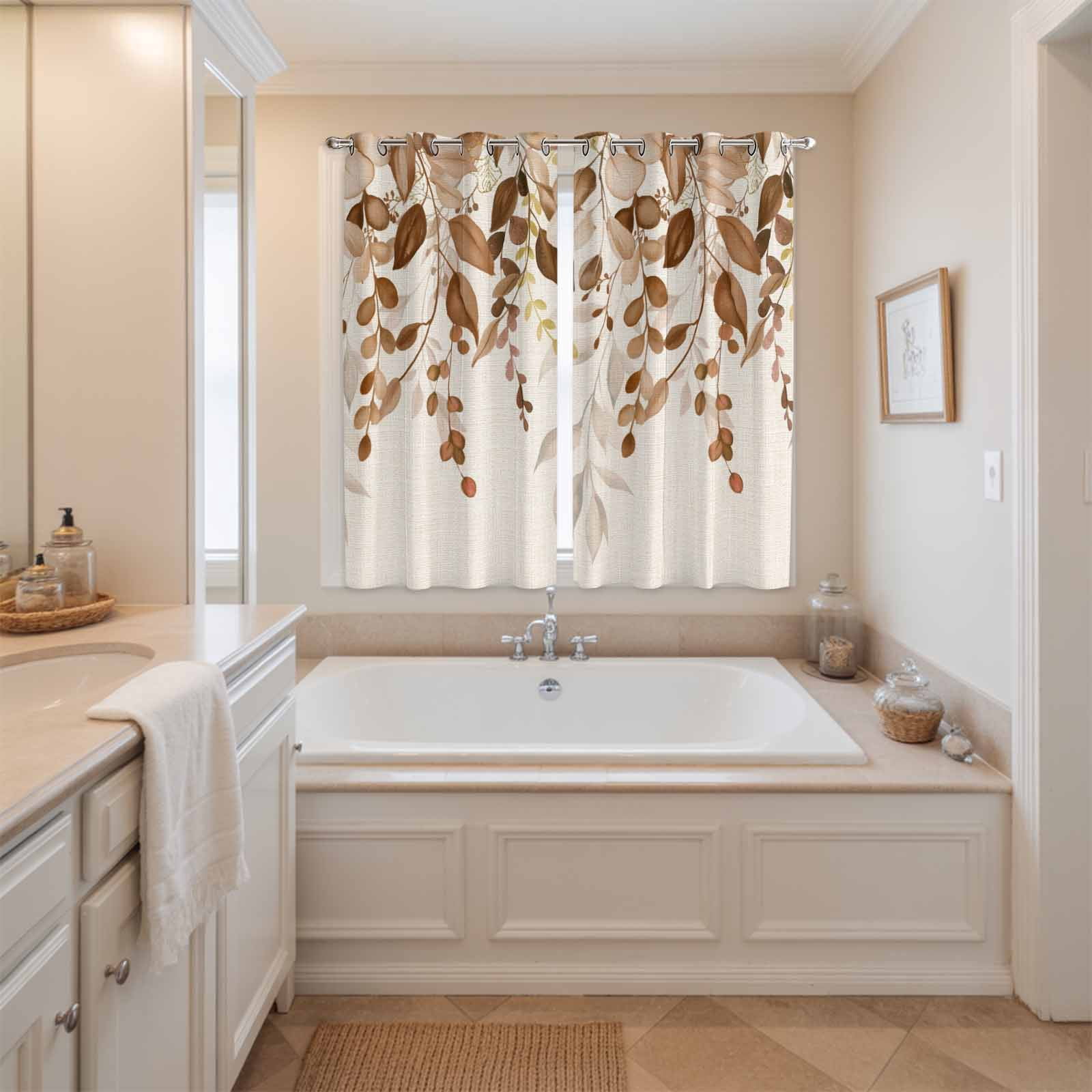 Curtains 84 Inches Long 2 Panels, Brown Orange Eucalyptus Grommets Window Treatment Curtain, Farmhouse Weeping Leaves Linen Thermal Curtains Drapes for Living Room/Bathroom