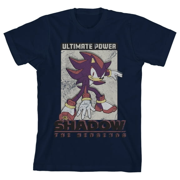 Sonic The Hedgehog Modern Shadow in Halftone effect, Logo text, Ultimate power on Navy Kids T-Shirt-XS