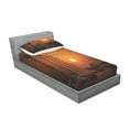 thumbnail image 3 of Vintage Bedding Set with Sheet & Covers, Antique Style Rome Empire Monuments Columns with Sun Picture, Printed Bedroom Decor 2 Shams, 4 Sizes, Orange and White, by Ambesonne, 3 of 3