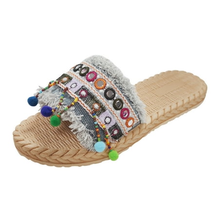 

adviicd Women Dressy Flats Shoes Beach Linen Tassel Women s Summer Flats Shoes Women s Denim Tan Flats Shoes for Women Dressy