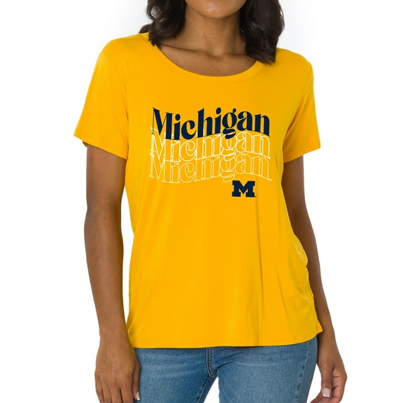 Women's Maize Michigan Wolverines Scarlet Scoop Neck T-Shirt