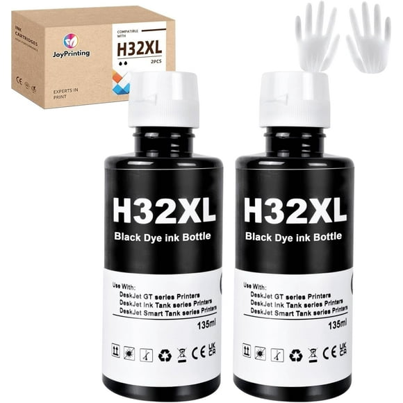 TRAHOO-Refilled Ink Replacement for HP 32XL Black Ink Compatible HP 31 32XL Ink Work for HP Smart Tank 7301 7001 7602 5000 6001 5101 5102 Plus 651 551 455 457 450 All-in-One (135ML Black * 2)