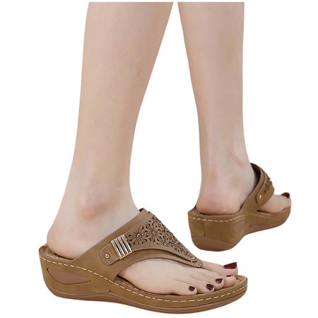 

Ruyang Women s Beach Slope Heel Clip Toe Slippers Hollow Casual Slippers Slope Bottom Massage Sole Women s Shoes Retro Sandals Black Heels for Women
