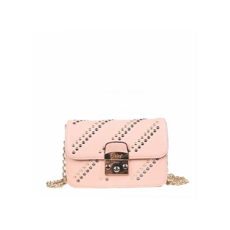Nikky - Small Chain Strap Studded Design Pink Women Crossbody Bag - 0