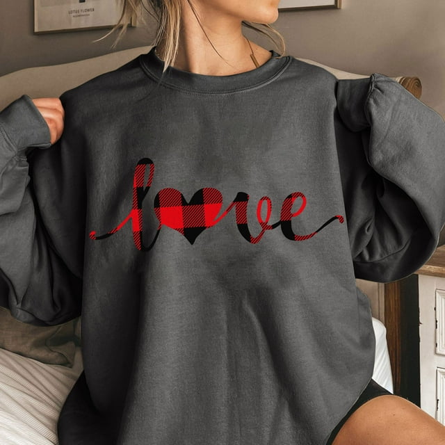 Aqestyerly Saint-Valentin Amour Imprimé Mode Femme Manches Longues Col Rond T-Shirt Impression Blouse Ample Hauts