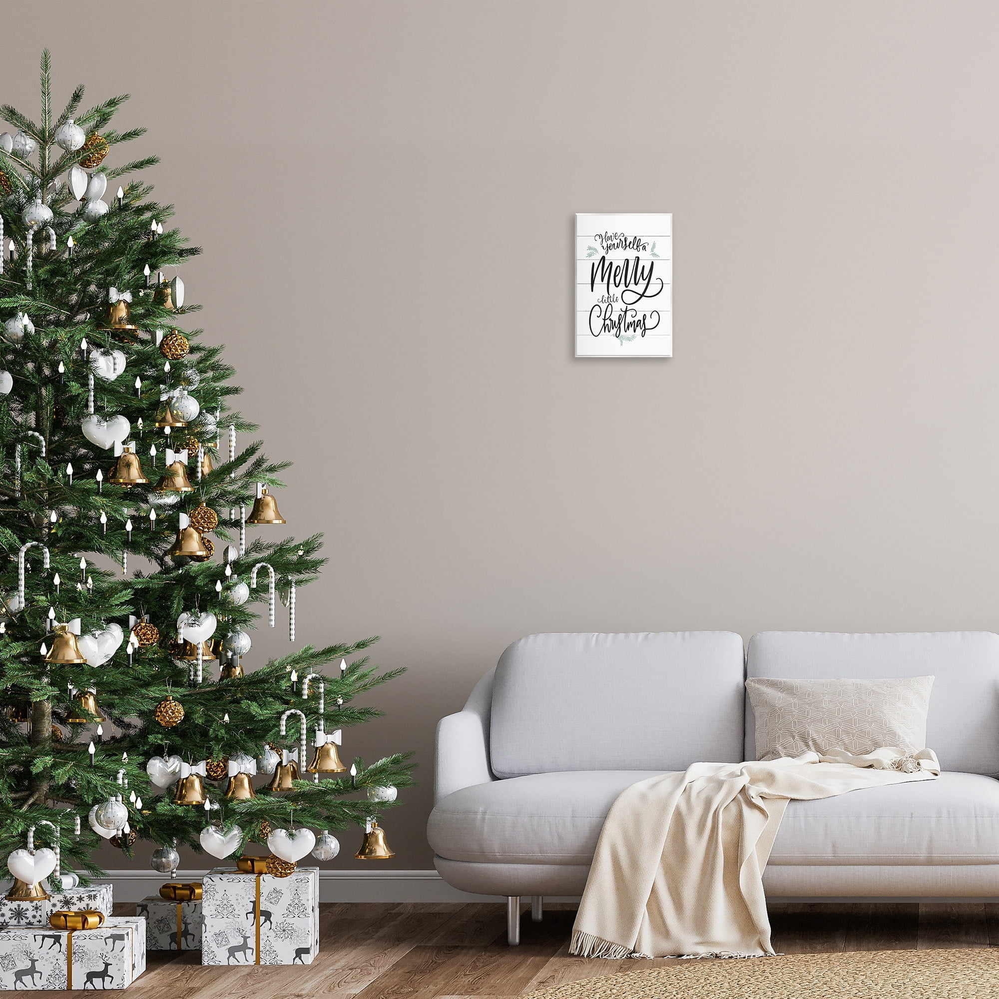 The Stupell Home Decor Collection Holiday Planked Look A Merry Little Christmas Black White and Blue Typography Wall Plaque Art, 10 x 0.5 x 15
