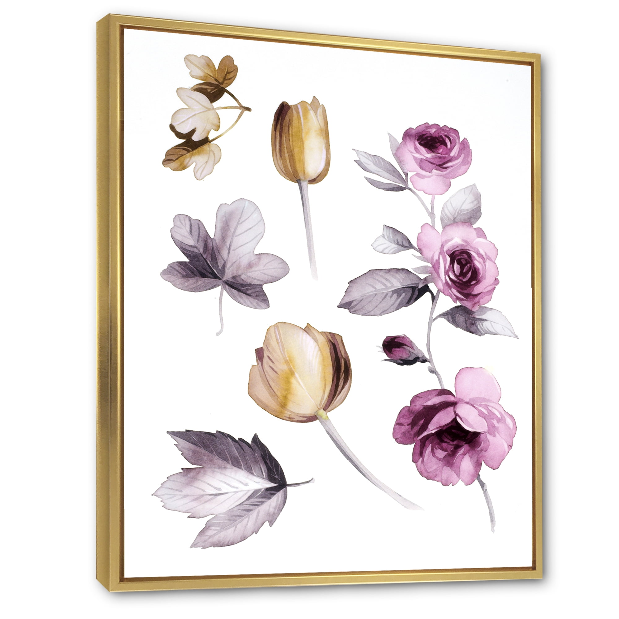 Designart 'Orange and Pink Wildflowers' Traditional Framed Canvas Wall Art Print