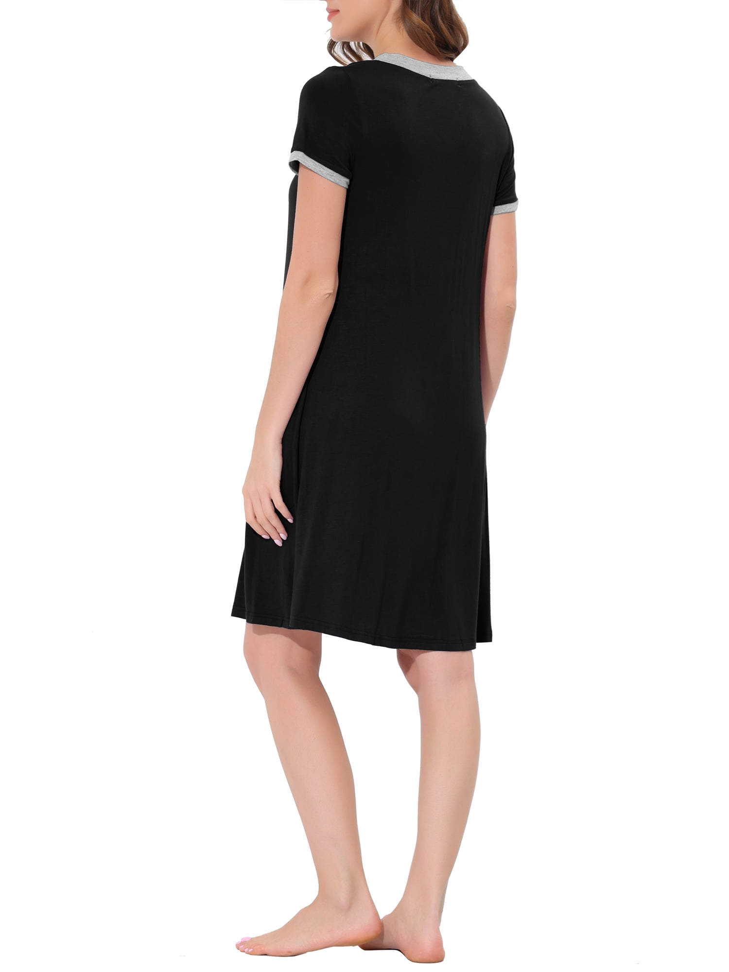 Unique Bargains Women's Pajama V-Neck Nightshirt Sleepwear with Pockets Lounge Nightgown