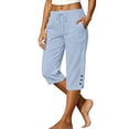 thumbnail image 2 of Linen Capris for Women Lightweight Pedal Pushers Gaucho Pants Gauze Pettie with Pockets Palazzo with Drawstring Loose Fit Elastic High Waisted Womens Straight Leg Casual Lounge Trousers Light blue, 2 of 5