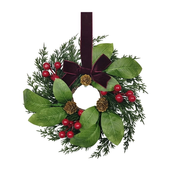 Aximioll Christmas Wreath 9.84In, Natural Vine Base, Christmas Wreath Decor for Front Door Wall Entryway Mantel