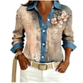 thumbnail image 2 of YUGYXL Women's Long Sleeve Flannel Plaid Shirts Button Down Business Dressy Blouse for Christmas and Casual Wear Khaki Sweatshirts L, 2 of 5