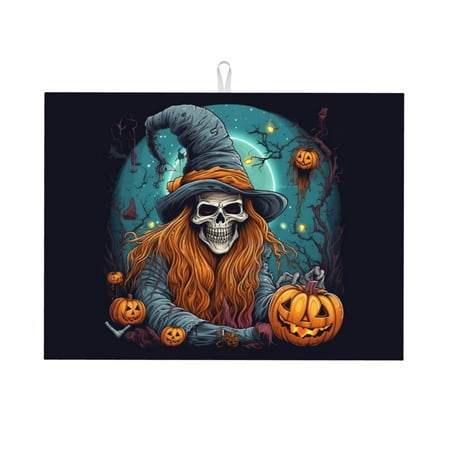 

Dish Drying Mat Cartoon Pumpkin Skull Highly Absorbent Microfiber Drying Mat Kitchen Counter or Sink Drawer Liner 18x24 Kitchen Drying Mat Coffee Mat Kitchen Essentials