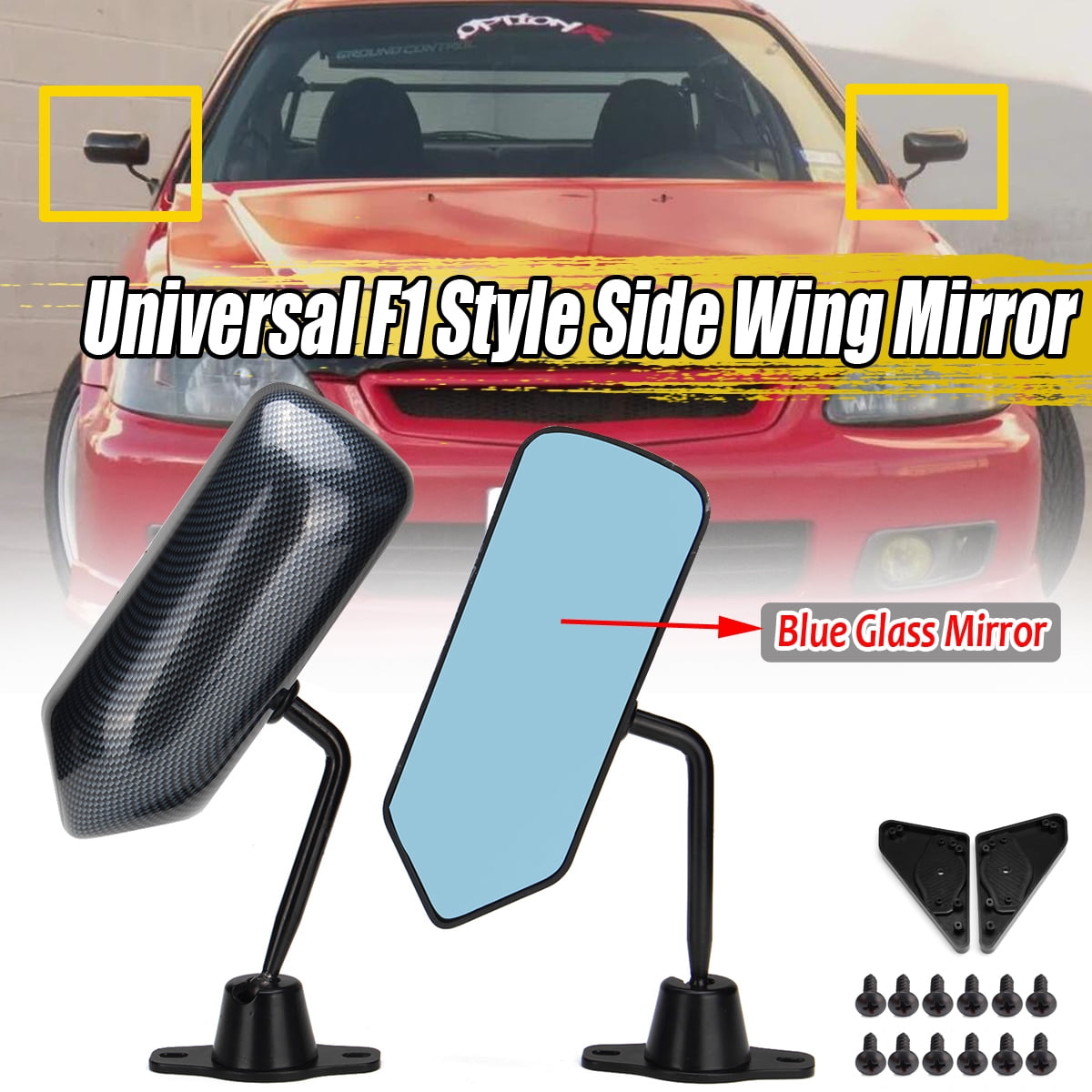 Pair F1 Style Carbon Fiber Look Side Rearview Mirrors Universal for Racing Car 