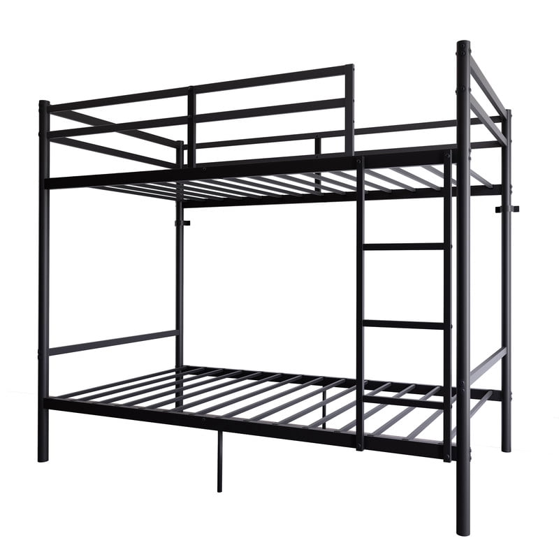 Twin Over Twin Metal Bunk Bed with Ladder, High Guardrails, Built-In Under Bed Storage Space, Sturdy Iron Frame, Noise-Reduced Design