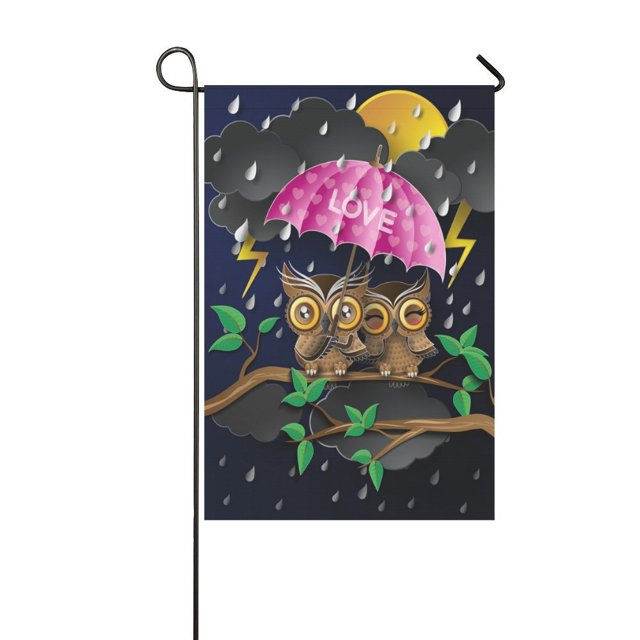 Bandera de jardín ABPHQTO Búho Sosteniendo un Paraguas bajo la Lluvia 30x45 cm