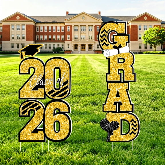 Extra Large 2026 Graduation Yard Sign Black and Gold Graduation Decorations Class of 2026 Waterproof Congrats Grad Garden Lawn Decor with Stakes for College School Grad Ceremony Party